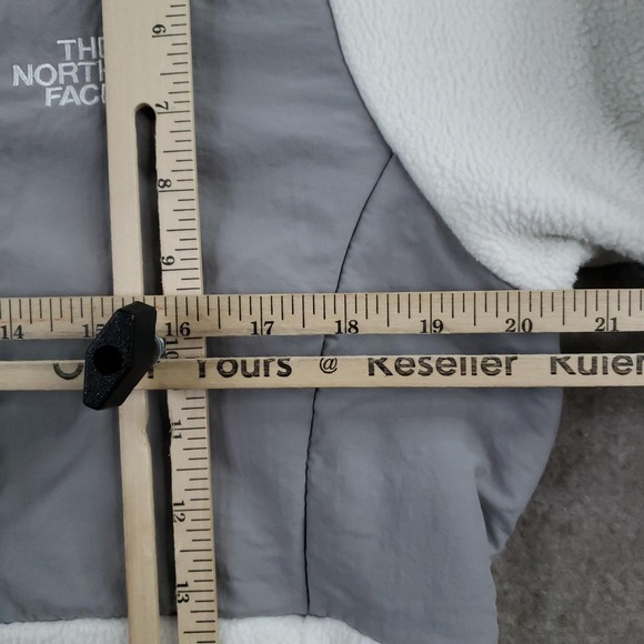 The North Face Denali Jacket Women Medium White Gray Fleece Full Zip Pockets - Picture 3 of 16
